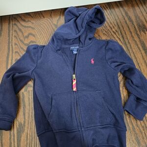 Ralph Lauren Kids Navy Hoodie with Pink Logo